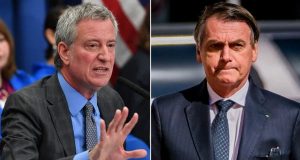 Bill de Blasio, o prefeito de Nova York, e Jair Bolsonaro