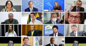 Montagem com closes de ministros, assessores e aliados de Bolsonaro