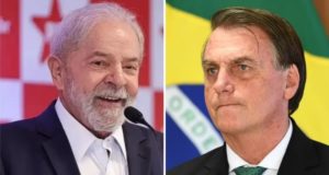 Montagem com a foto do ex-presidente Lula (PT) ao lado de Bolsonaro (PL).