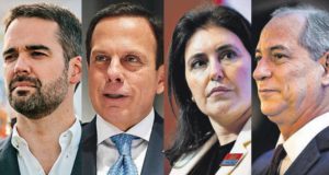 Montagem com imagens de Leite, Doria, Tebet e Ciro lado a lado.