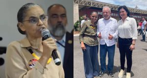 Montagem de fotos de Marina Silva sozinha e com Lula e Tebet