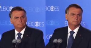 Montagem de fotos de Jair Bolsonaro em coletiva de imprensa