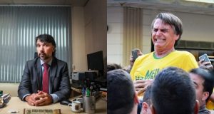 Montagem de fotos de delegado Rodrigo Morais e Jair Bolsonaro no dia da facada