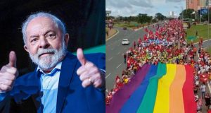 Montagem de fotos de Lula e pessoas na fila em Brasília