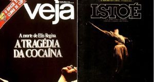 Montagem de fotos de capas de revista sobre a morte de Elis Regina