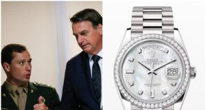 Montagem de fotos de Jair Bolsonaro e Mauro Cid e rolex