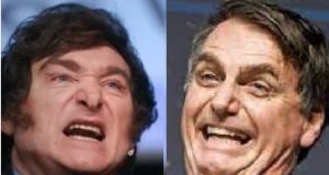 Montagem de fotos de Javier Milei e Jair Bolsonaro