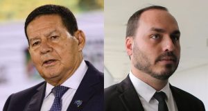 Montagem de fotos de Hamilton Mourão e Carlos Bolsonaro