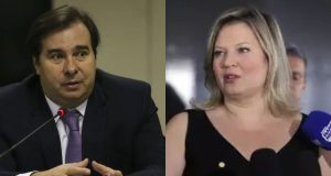 Montagem de fotos de Rodrigo Maia e Joice Hasselmann