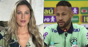 Montagem de duas fotos de Luana Piovani e Neymar, ambos sérios