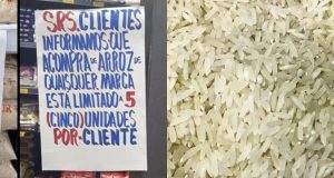 Montagem de fotos de placa sobre arroz e arroz