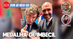 DCM Ao Meio-Dia: França chuta o fascismo; Milei ganha medalha de imbecil de Bolsonaro. Foto: Reprodução/DCMTV