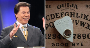 Montagem de fotos de Silvio Santos e tabuleiro Ouija